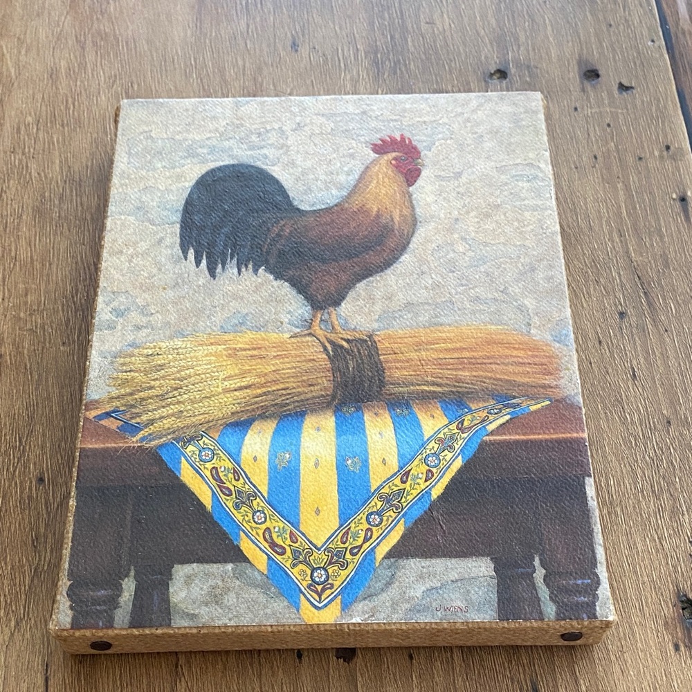 Rooster Canvas Art with Blue and Yellow Accents